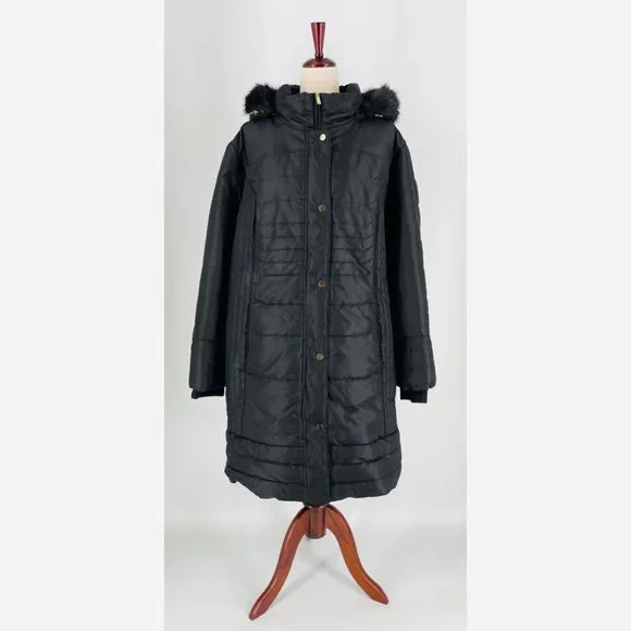CATHERINE’S - Plus Size Faux Fur Trim Winter Coat - Black 2x - Picture 1 of 9